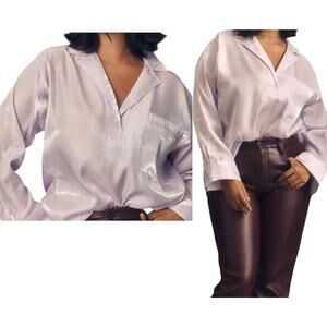 NEW Pilcro Anthropologie Dreamcore Shine Henley Long Sleeve Blouse Lilac Medium